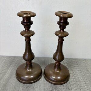 2 Vintage Metal Candle Holder Stick 9 1/4" Tall Soft Metal Weighted Base